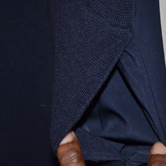 Vince Women L Wool V Neck 2 Side Pocket Pullover Navy Blue Stretch Sweater Dress - Picture 9 of 11